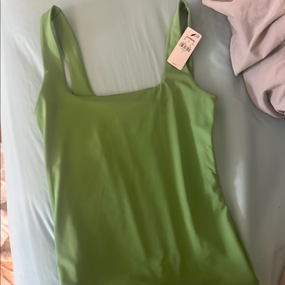Express Green Fitted Sleeveless Tank Top